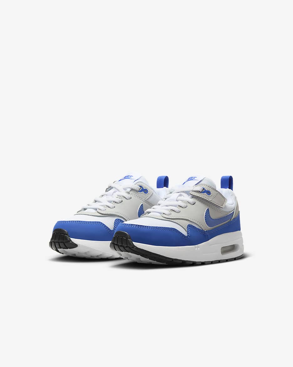 Nike Air Max 1 EasyOn Younger Kids' Shoes - White/Neutral Grey/Black/Game Royal