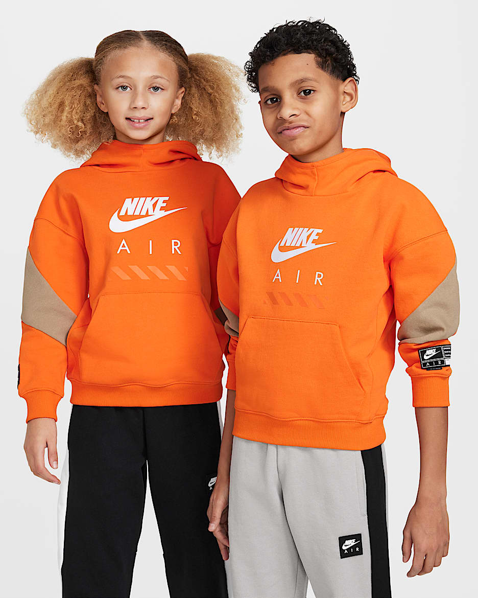 Sudadera con gorro sin cierre en tejido Fleece para niños talla grande Nike Air - Naranja seguridad/Caqui/Blanco