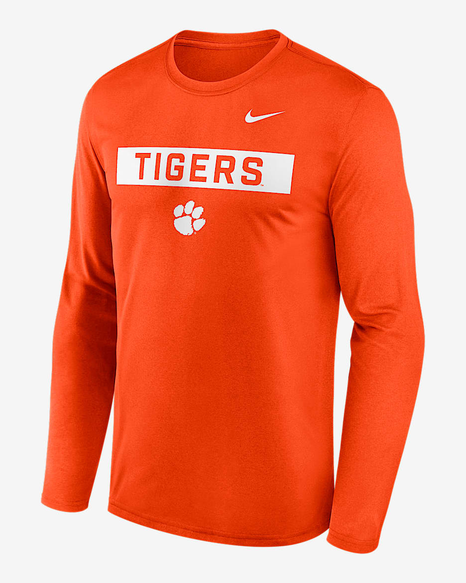 Playera de manga larga universitaria Nike Dri-FIT para hombre Clemson Primetime Legend 2-Hit - Naranja
