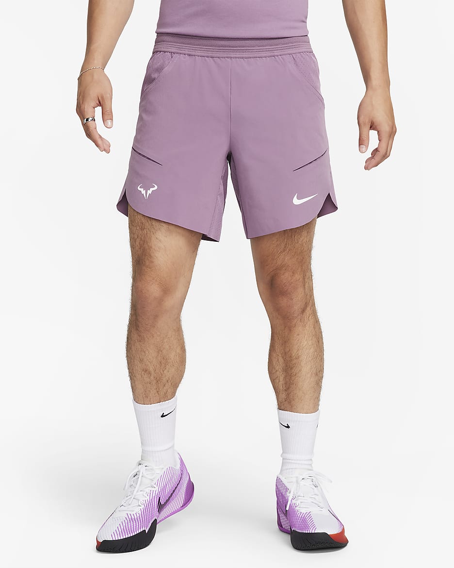 กางเกงเทนนิสขาสั้น 7 นิ้วผู้ชาย Nike Dri-FIT ADV Rafa - Violet Dust/Green Glow/ขาว
