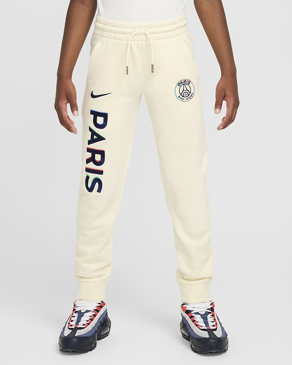 Paris Saint-Germain Club Fleece Nike voetbaljoggingbroek van sweatstof voor jongens - Coconut Milk/Midnight Navy