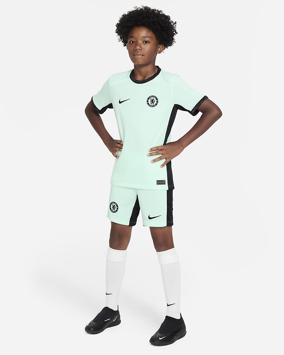 Koszulka piłkarska dla dużych dzieci Nike Dri-FIT Chelsea F.C. Stadium 2023/24 (wersja trzecia) - Mint Foam/Czerń