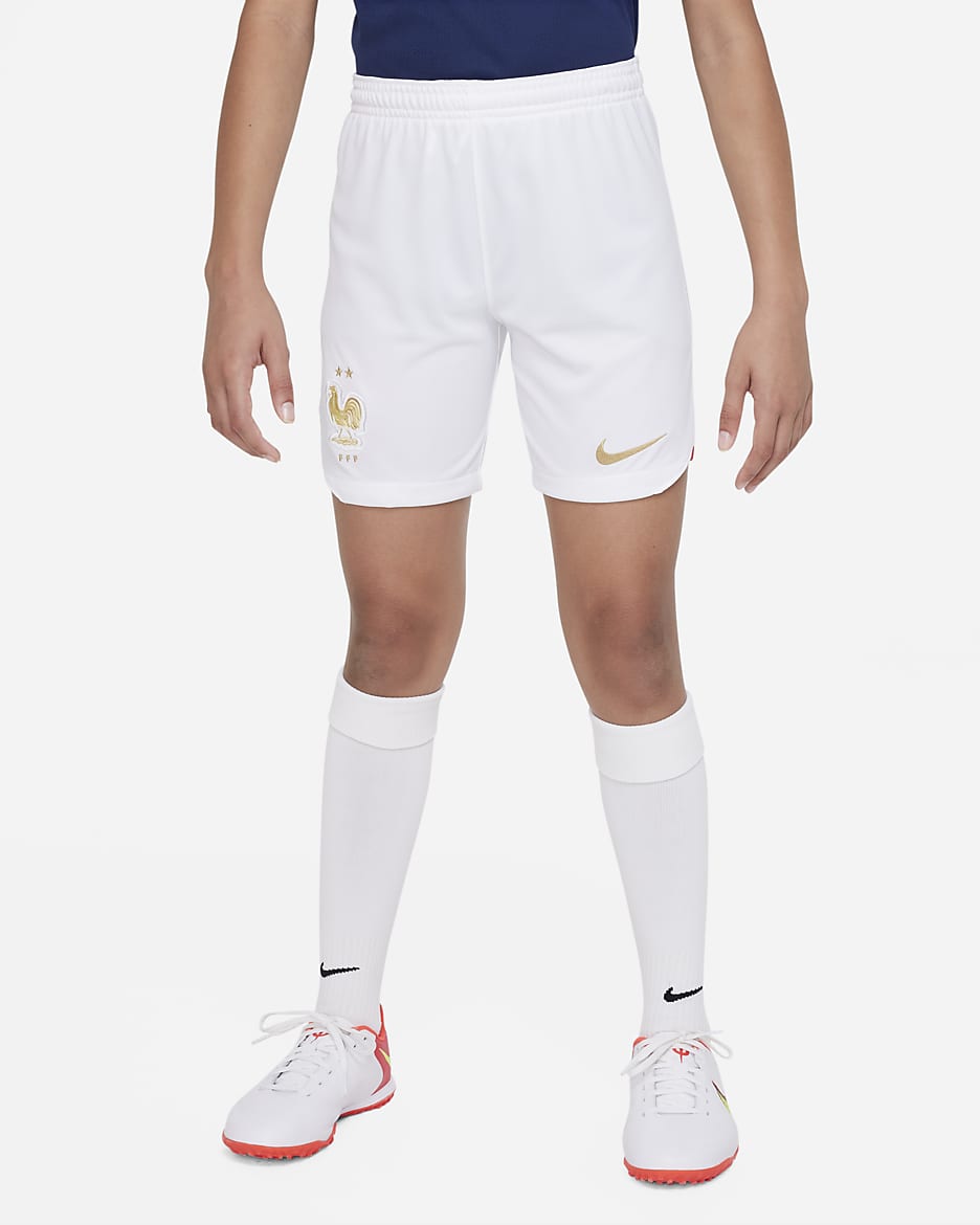 Short de football Nike Dri-FIT FFF 2022/23 Stadium Domicile pour ado - Blanc/Blanc/Metallic Gold