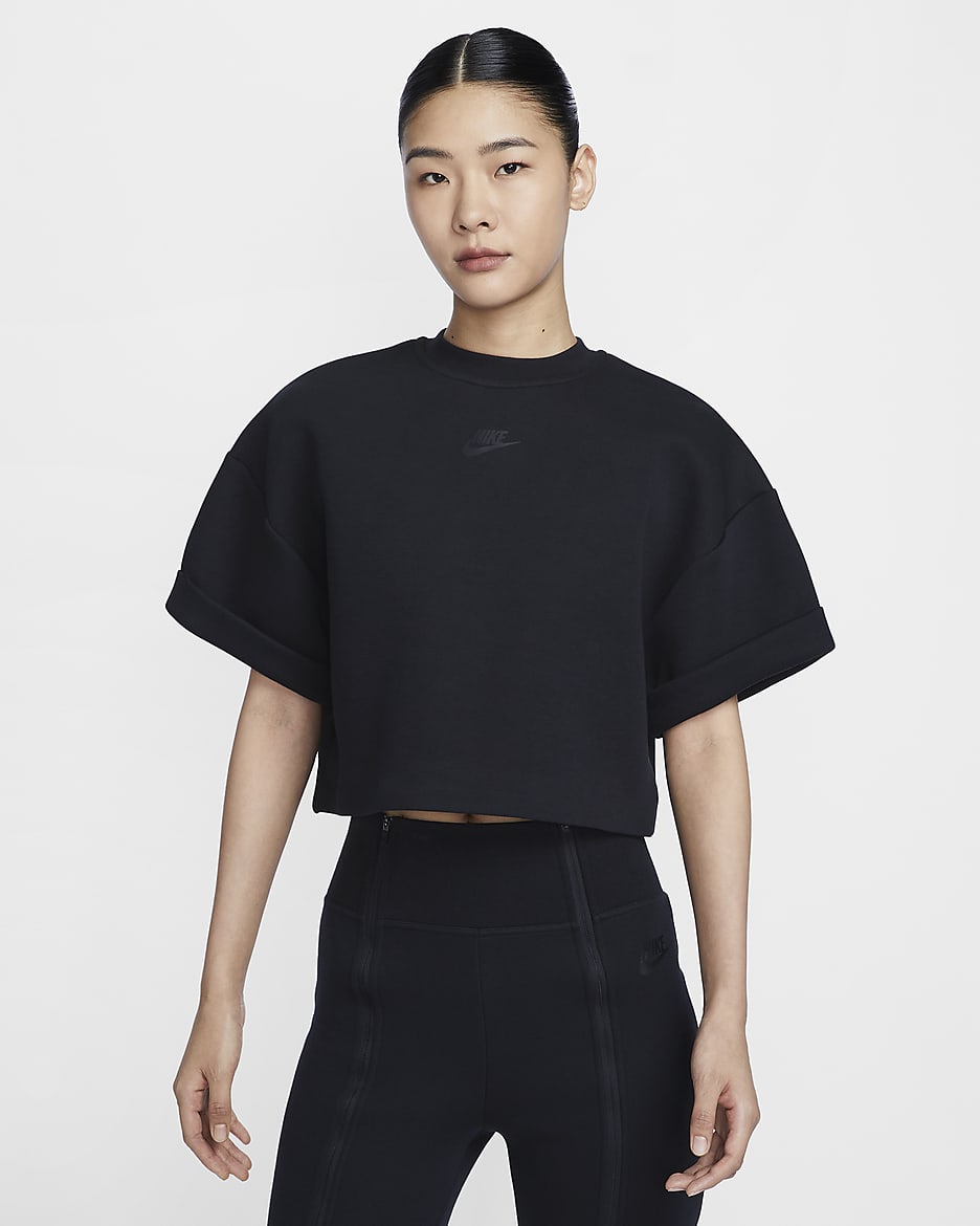 Nike Sportswear Tech Fleece Women's Oversized Short-Sleeve Cropped Top - Black/Black