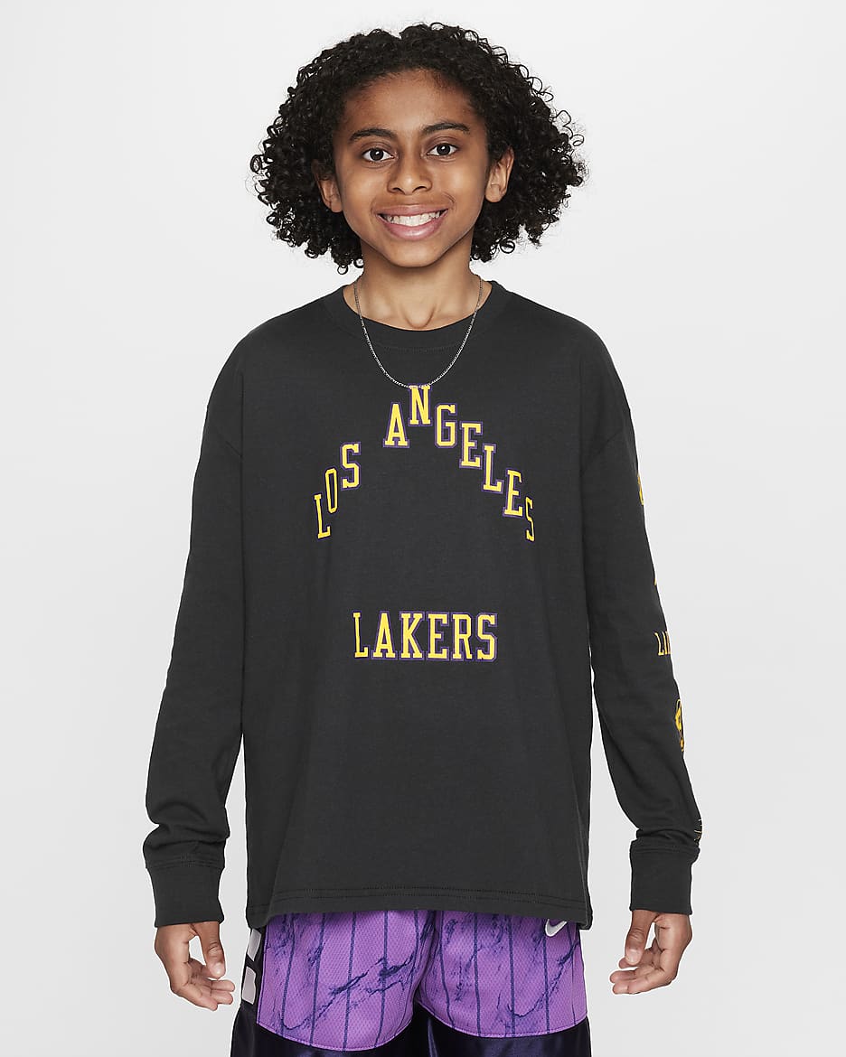 Los Angeles Lakers 2023/24 City Edition Older Kids' (Boys') Nike NBA Max90 Long-Sleeve T-Shirt - Black