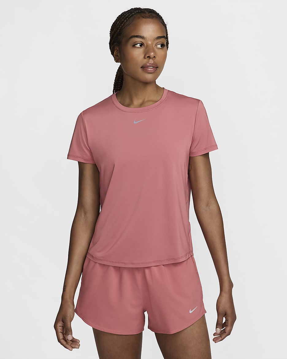 Damska koszulka z krótkim rękawem Dri-FIT Nike One Classic - Canyon Pink/Czerń