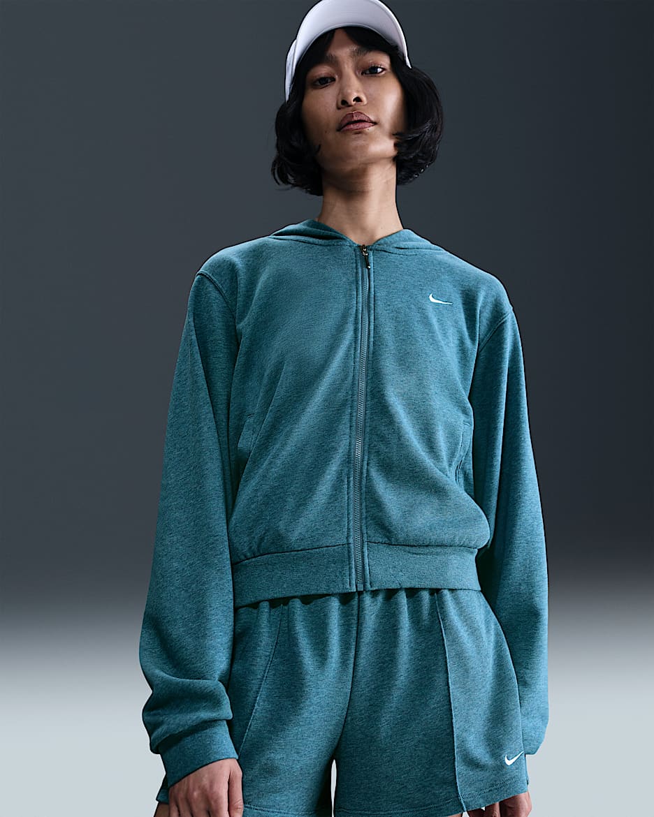 Nike Sportswear Chill Terry Sudadera con gorro de French Terry holgada con cierre completo para mujer - Azul humeante/Jaspeado/Vela