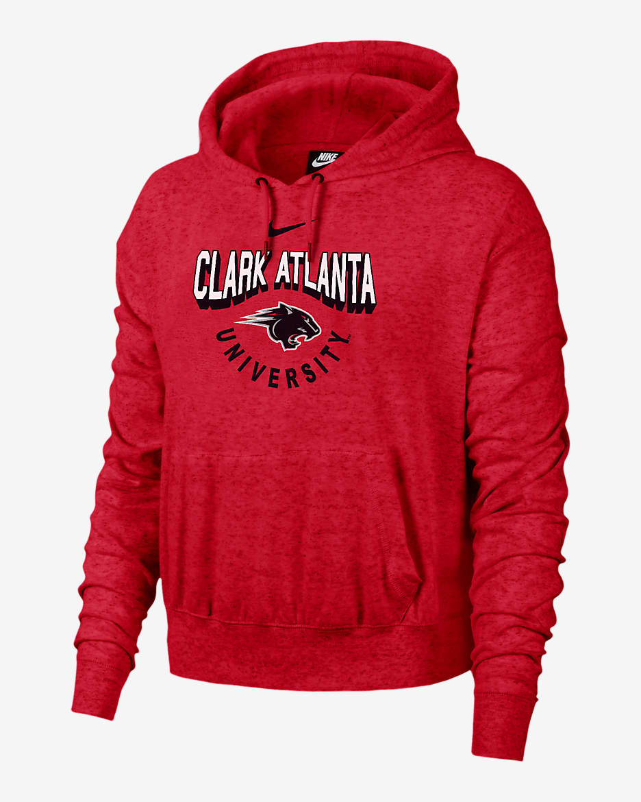 Sudadera con gorro universitaria Nike para mujer Clark Atlanta Gym Vintage - Rojo jaspeado