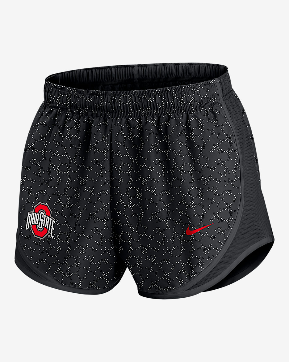 Shorts universitarios Nike Dri-FIT para mujer Ohio State Pattern Tempo - Negro