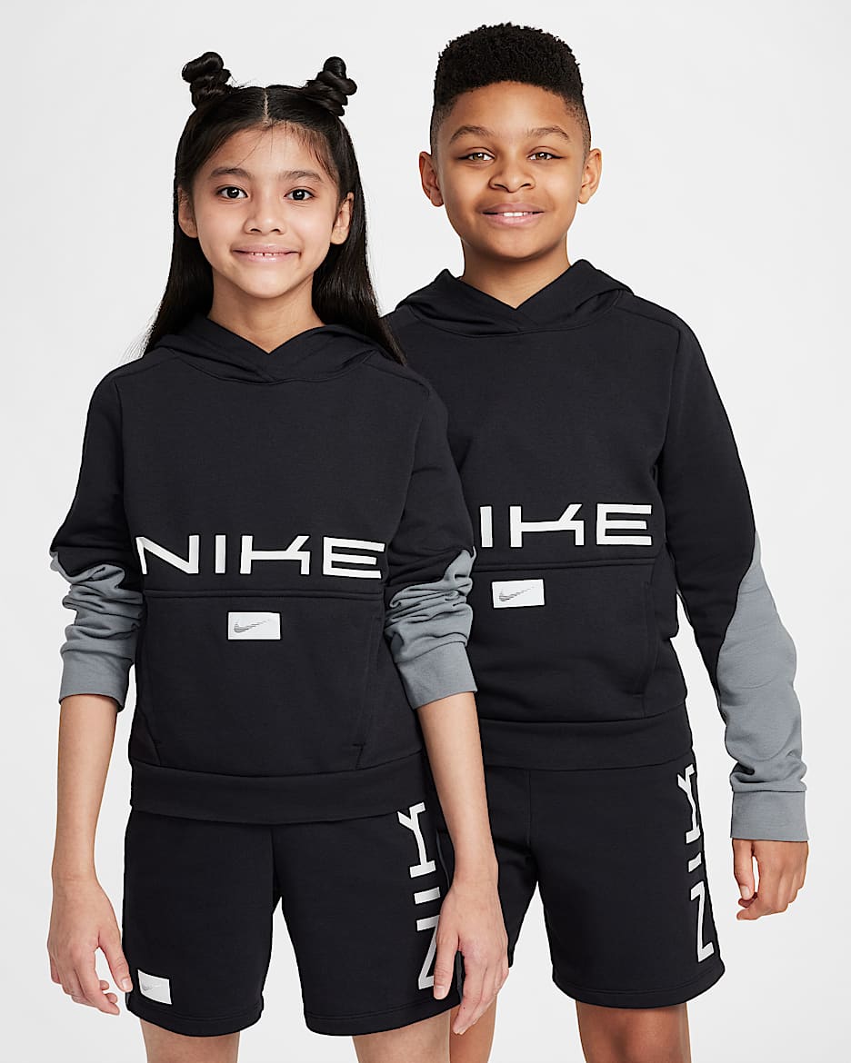 Nike Multi Older Kids' Dri-FIT Fleece Pullover Hoodie - Black/Smoke Grey/White