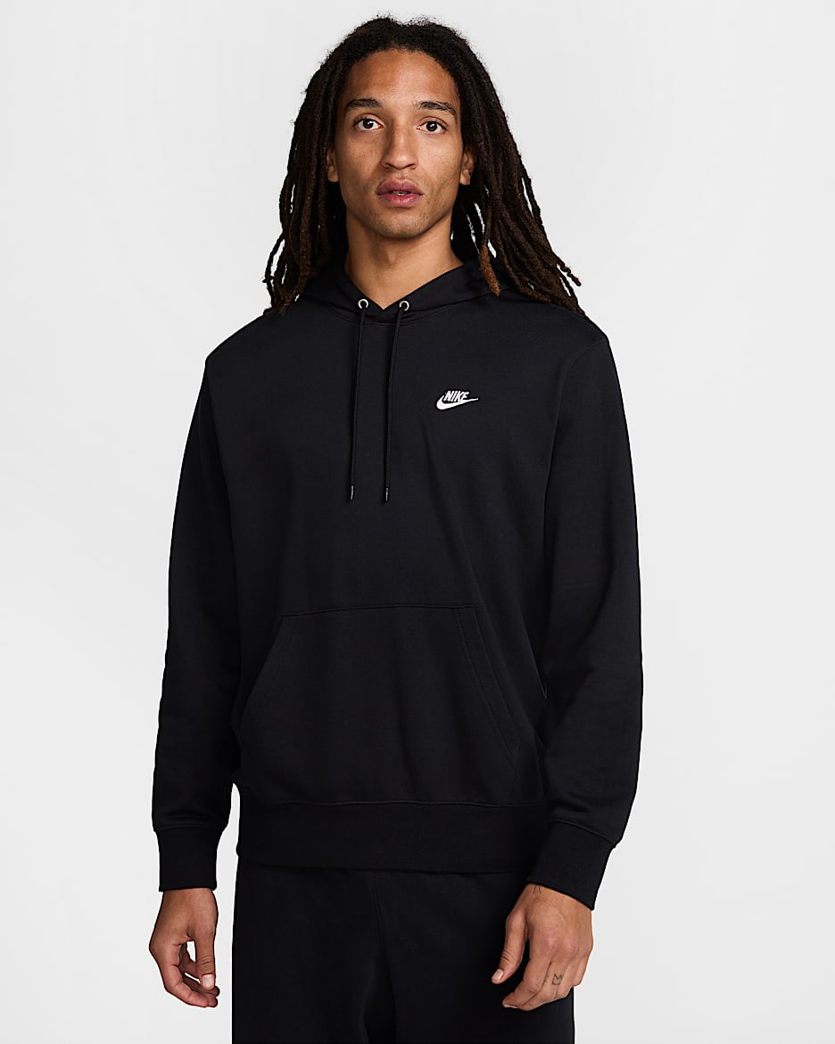 Nike Club francia frottír kapucnis férfipulóver - Fekete/Fekete/Fehér