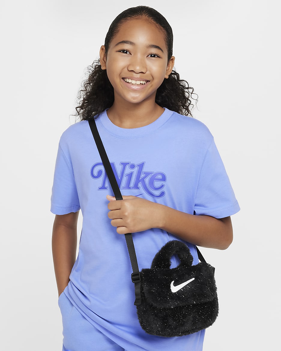 Nike Older Kids' Faux Fur Cross-Body Bag (1L) - Black/Cool Grey/White