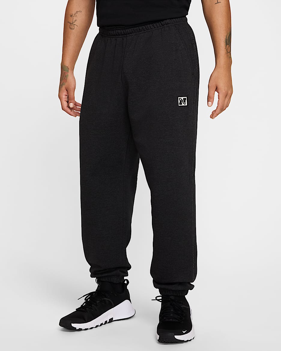 Nike Gym Heritage Men's Dri-FIT Fleece Fitness Trousers - Black/Heather/Pale Ivory/Black