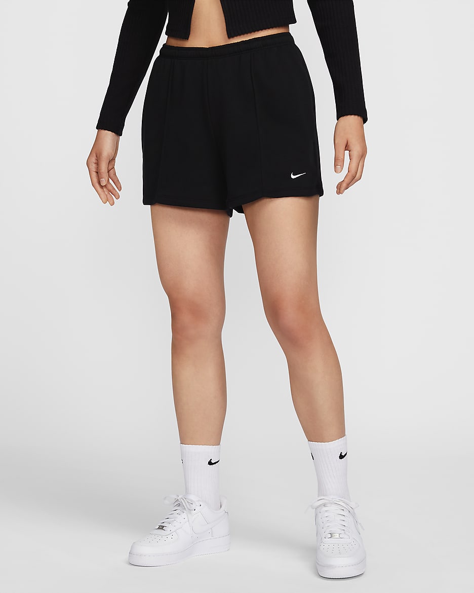 Nike Sportswear Chill Terry 女款中腰 4" 法國毛圈布短褲 - 黑色/Sail