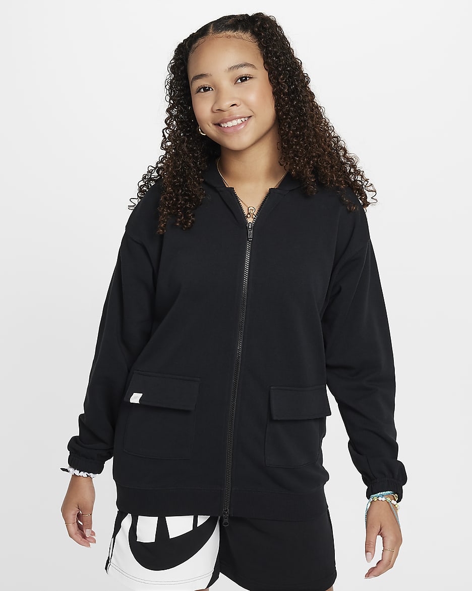 Nike Sportswear Dri-FIT oversized fleecehoodie voor meisjes - Zwart