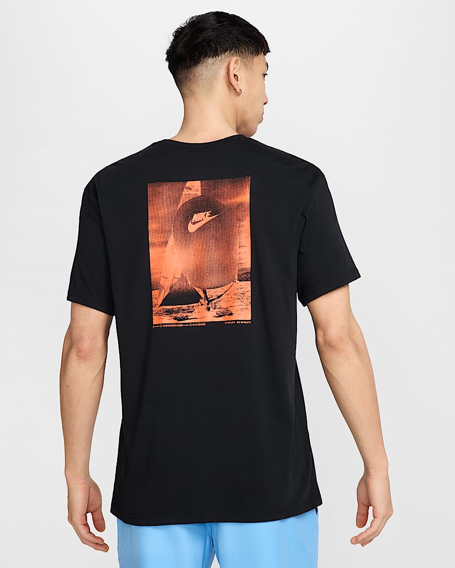 Playera de manga corta para hombre Nike Swim Hydroguard - Negro/Naranja motor/Naranja motor