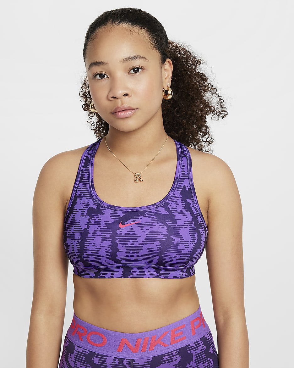 Brassière de sport réversible Nike Swoosh pour fille - Dark Raisin/Black Raspberry/Aster Pink