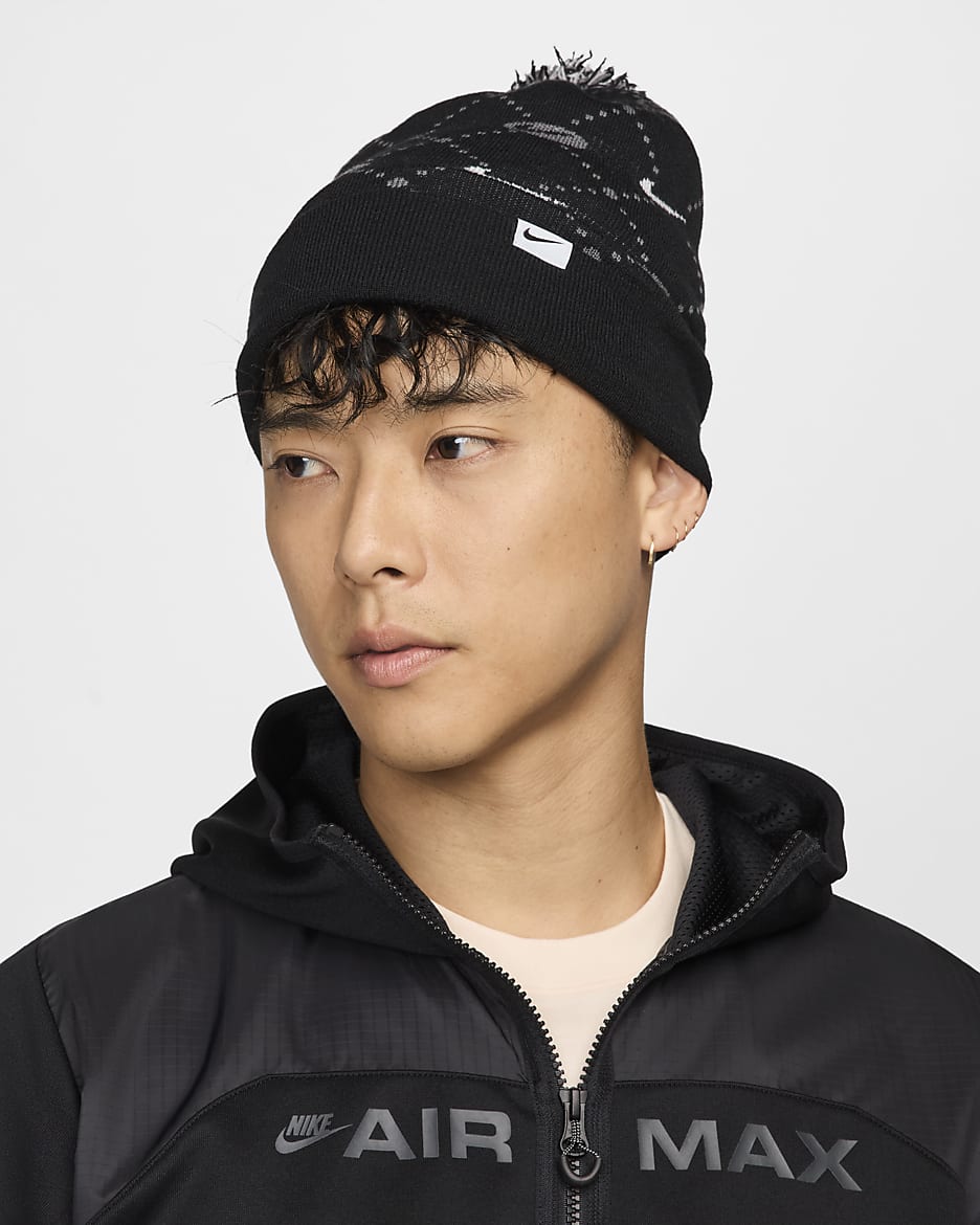 Nike Peak Pom Beanie - Black/Iron Grey/Pure Platinum