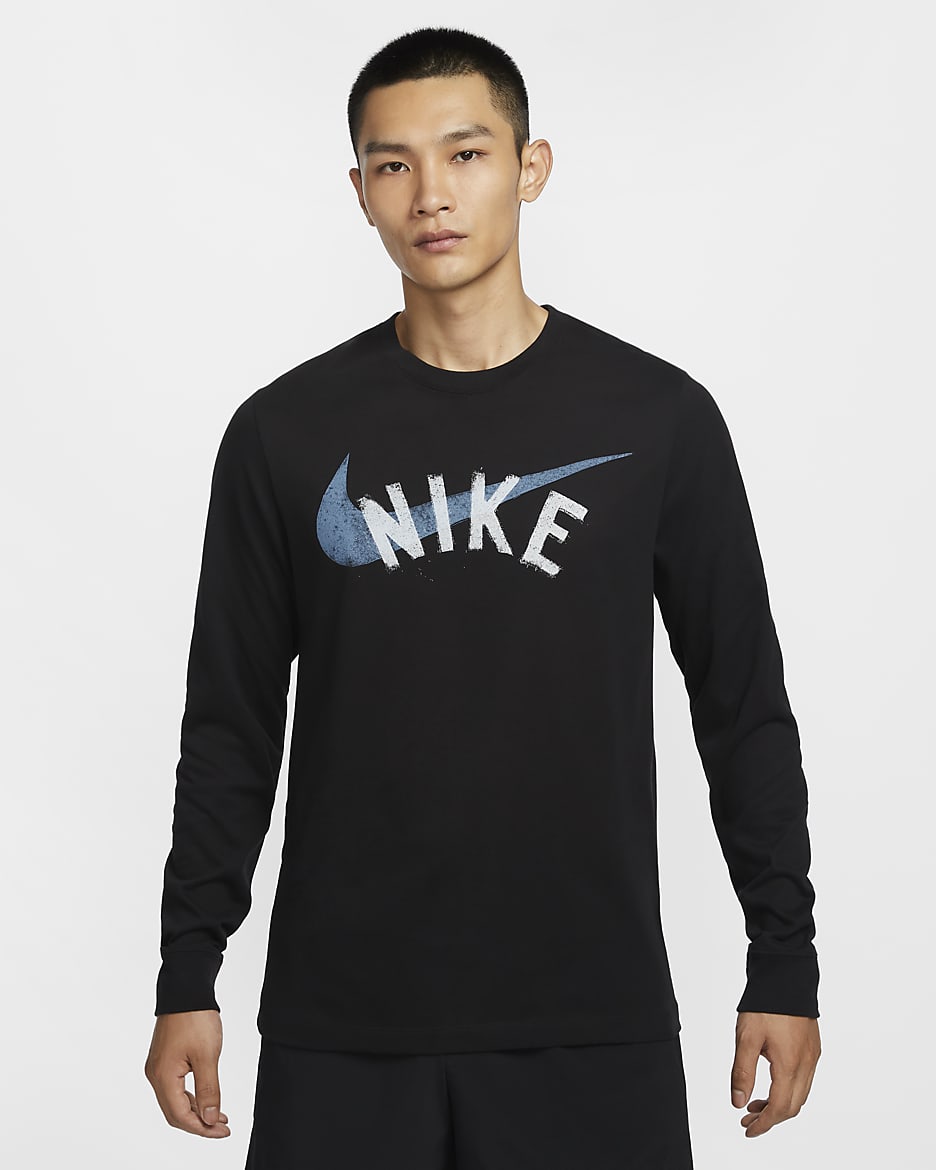 Nike Men's Dri-FIT Long-Sleeve Fitness T-Shirt - Black