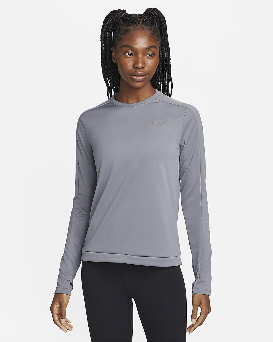 Nike Dri-FIT Damen-Laufoberteil mit Rundhalsausschnitt - Smoke Grey