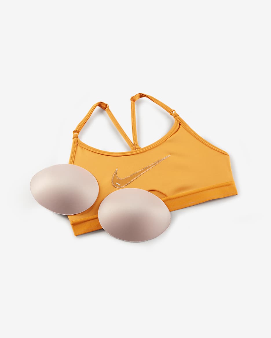 Nike Indy Women's Light-Support Padded Graphic Sports Bra - Light Curry/Pearl White/Desert Ochre/Desert Ochre