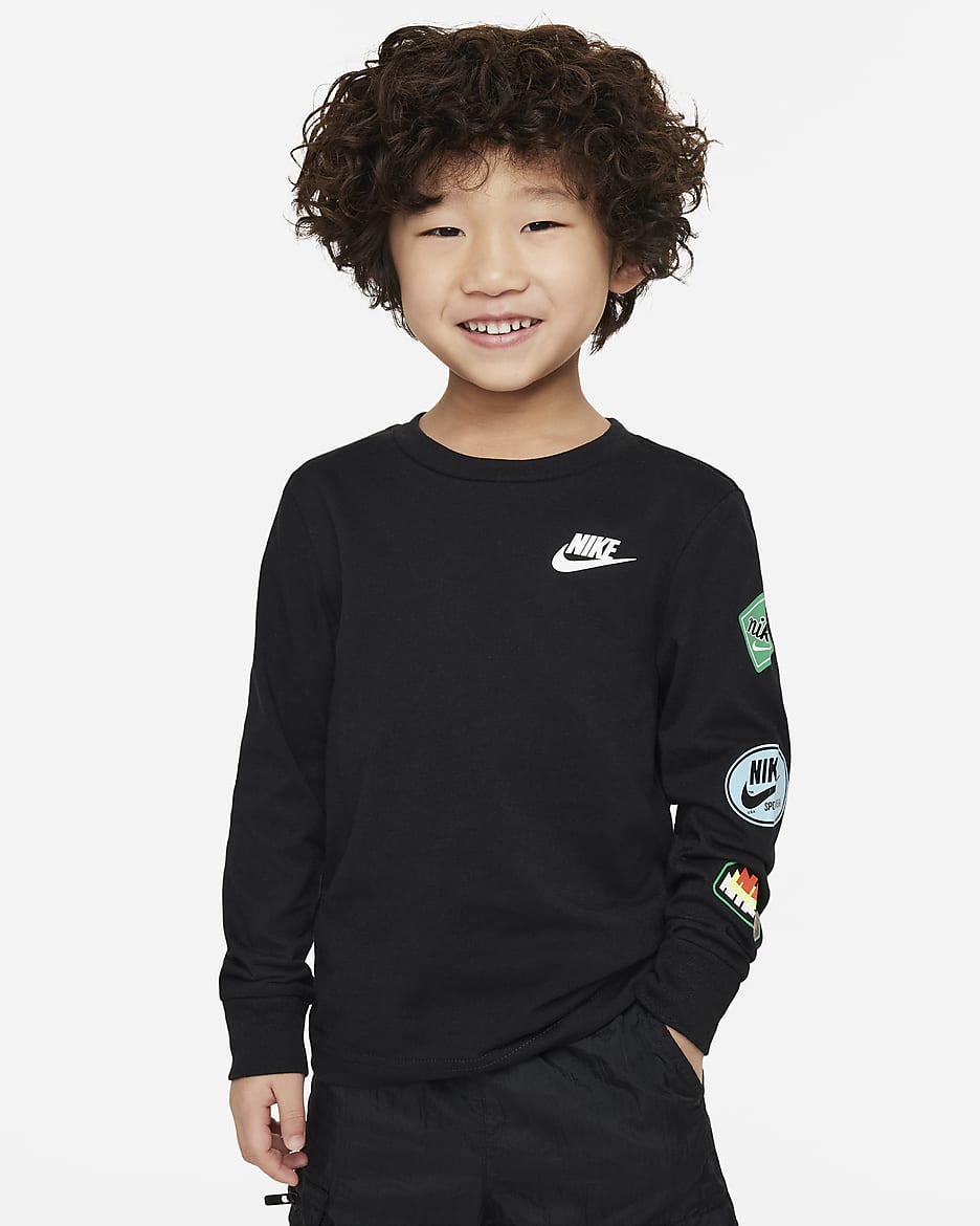 ナイキ レトロ ステッカー ベビー ロングスリーブ グラフィック Tシャツ - ブラック