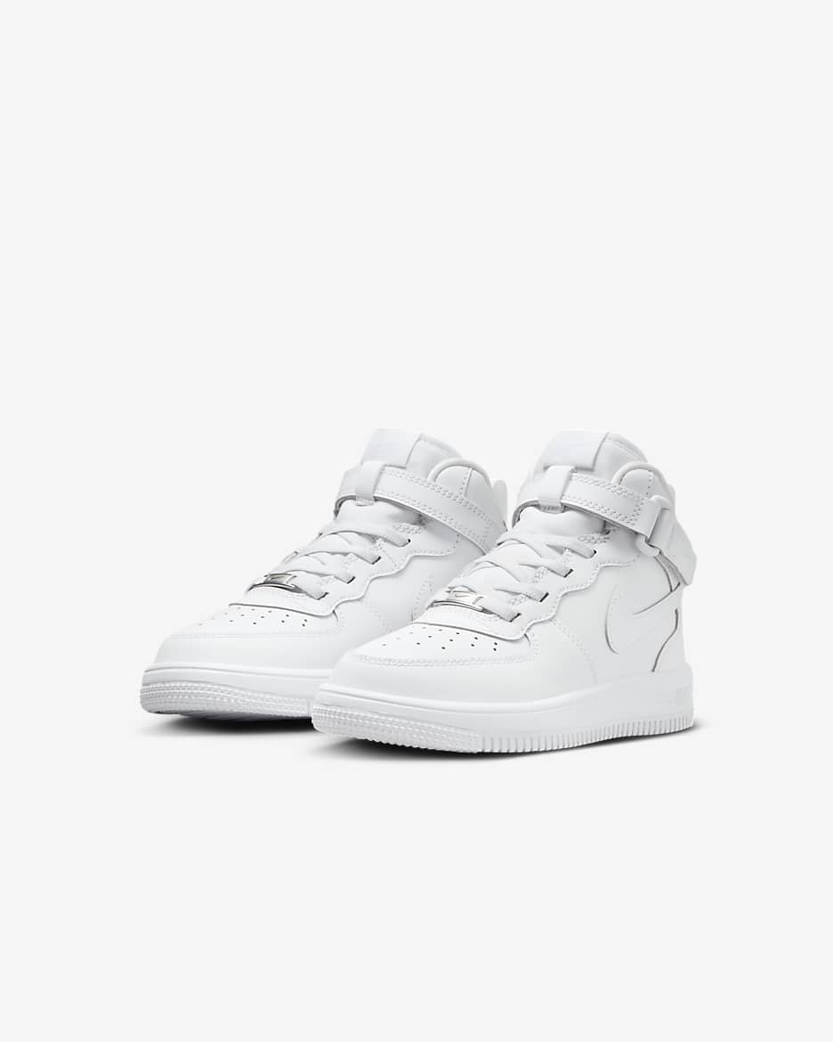 Nike Force 1 Mid EasyOn Younger Kids' Shoes - White/White/White