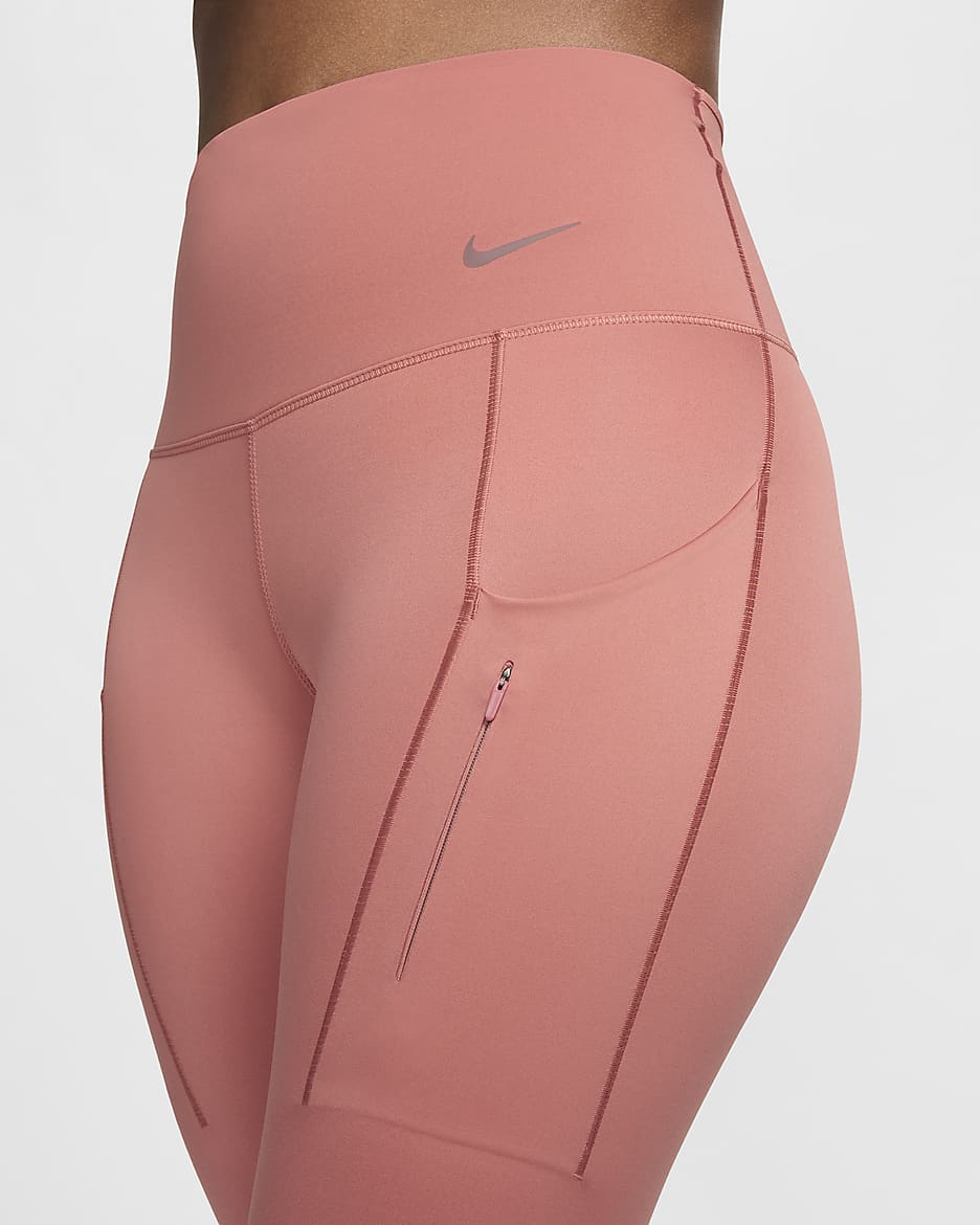 Leggings de tiro alto de 7/8 de sujeción firme con bolsillos para mujer Nike Go - Rosa cañón/Negro