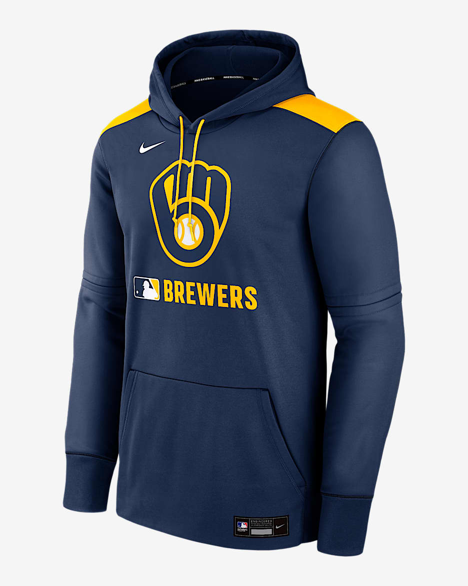 Milwaukee Brewers Authentic Collection Men's Nike Therma MLB Pullover Hoodie - Navy