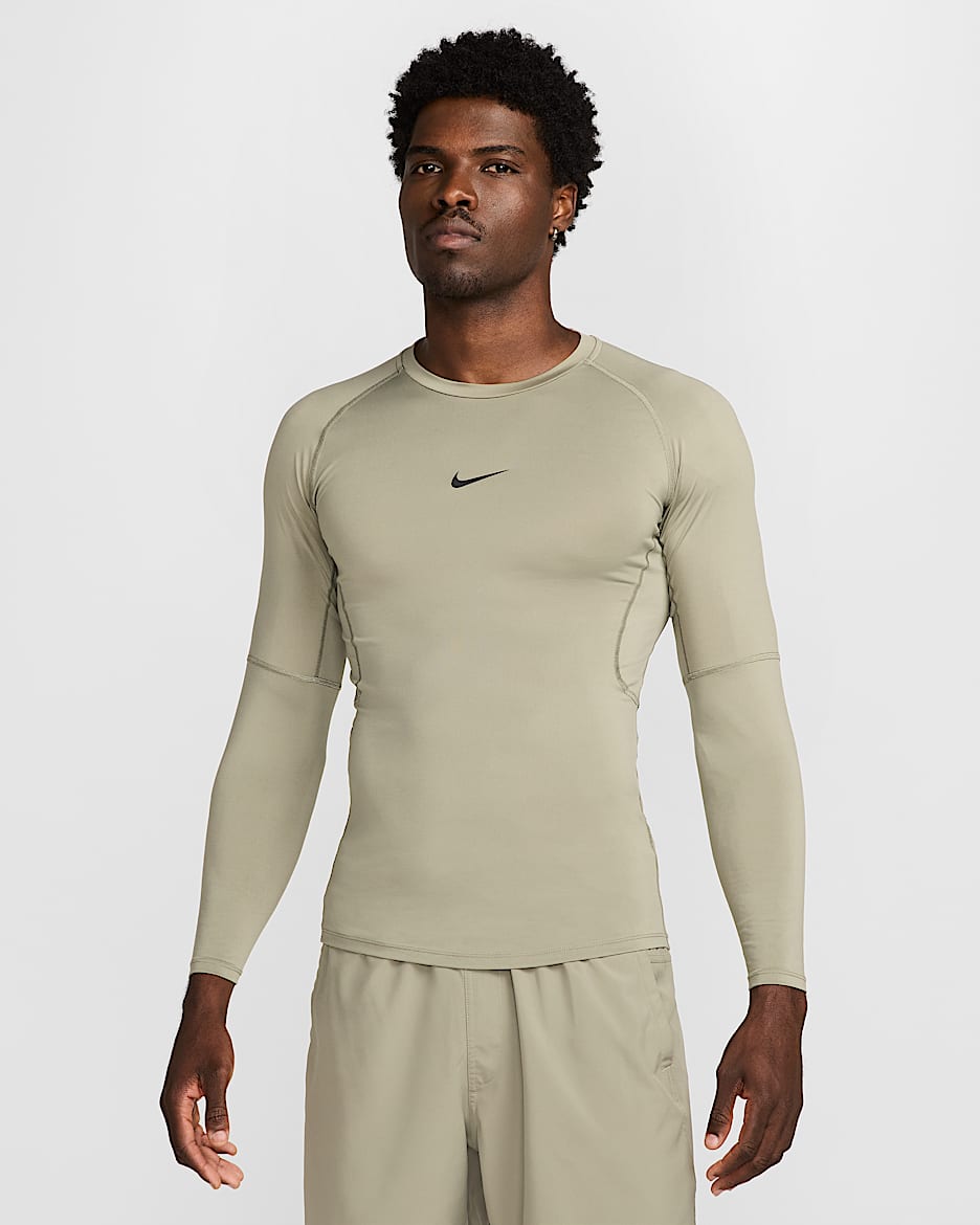 Haut de fitness ajusté à manches longues Dri-FIT Nike Pro pour homme - Light Army/Noir