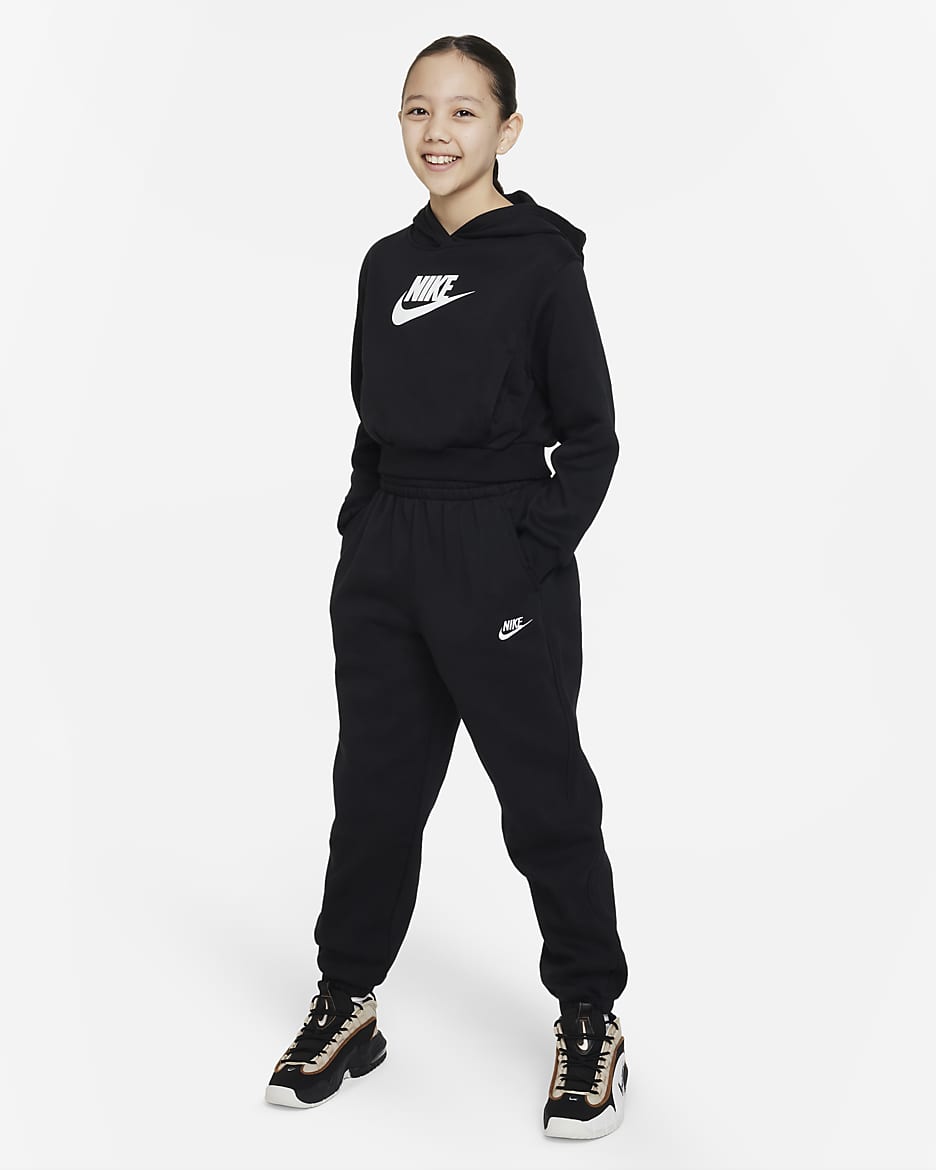 Kort huvtröja Nike Sportswear Club Fleece för ungdom (tjejer) - Svart/Vit