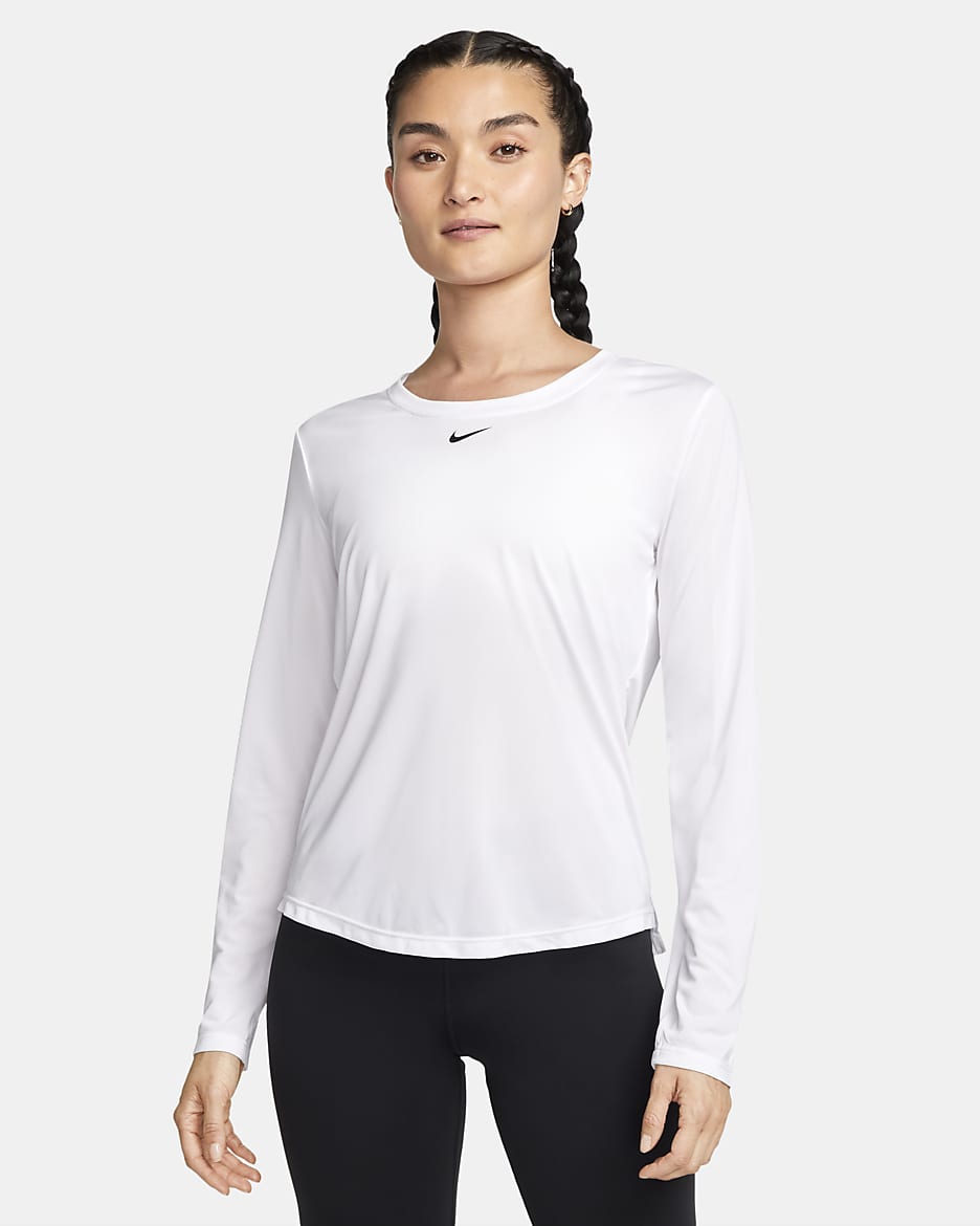 ナイキ Dri-FIT ワン ウィメンズ スタンダード フィット ロングスリーブ トップ - ホワイト/ブラック