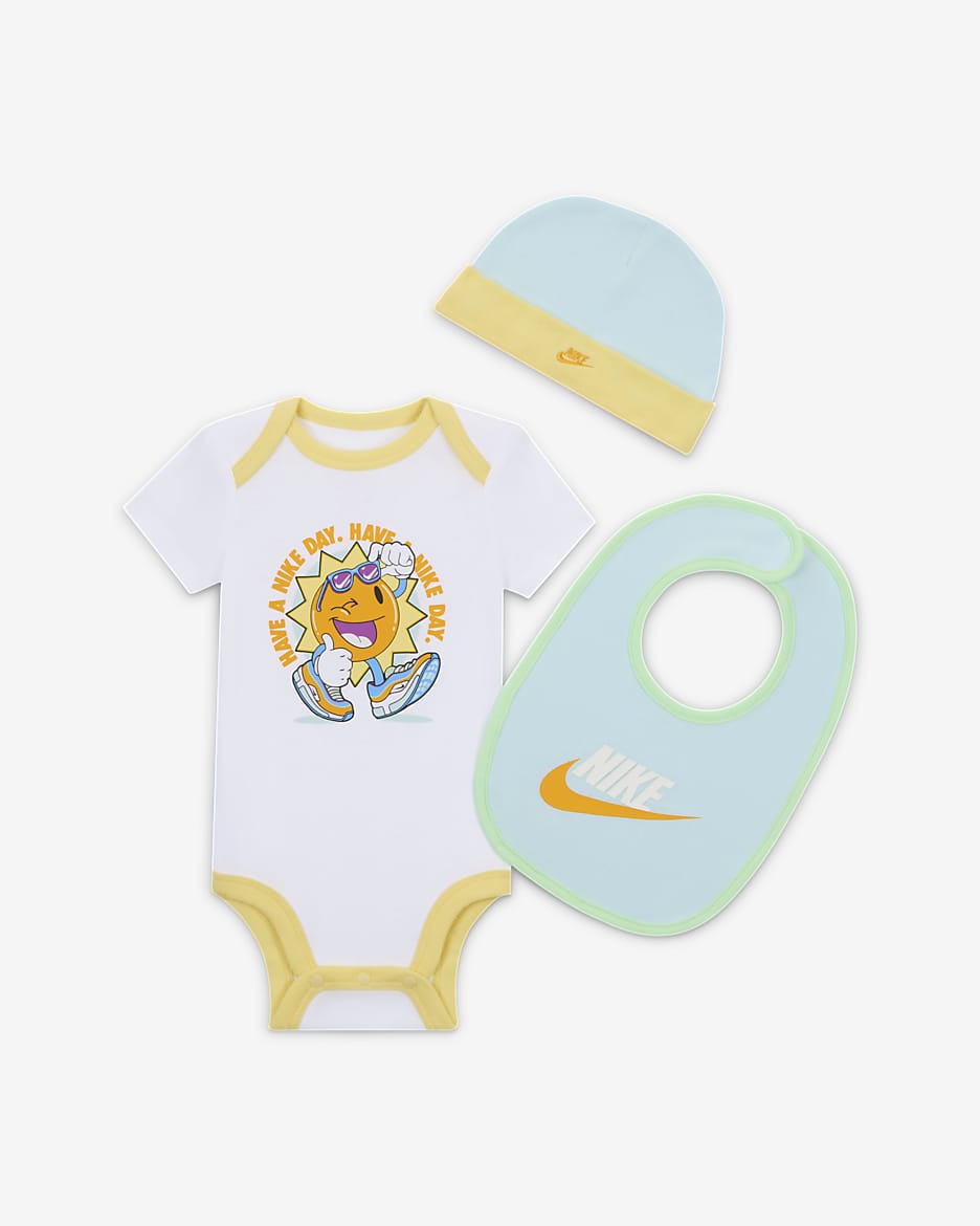 Conjunto de body de tres piezas para bebé (0 a 9 meses) Nike Summer of Swoosh - Azul glacial