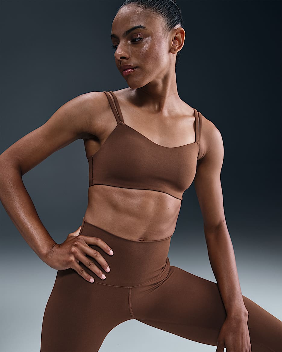 Nike Zenvy Strappy Women's Light-Support Padded Sports Bra - Fauna Brown/White