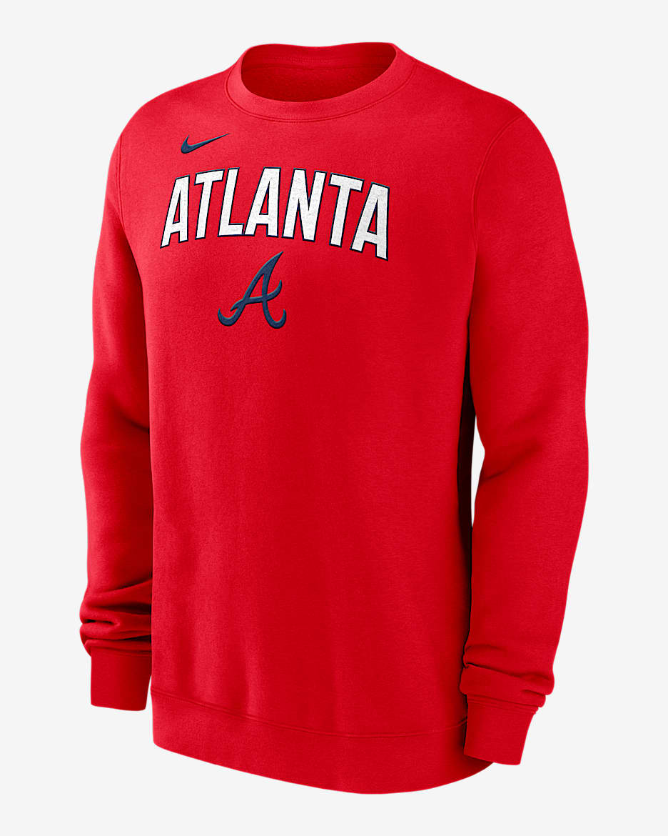 Sudadera de cuello redondo sin cierre Nike de la MLB para hombre Atlanta Braves - Rojo