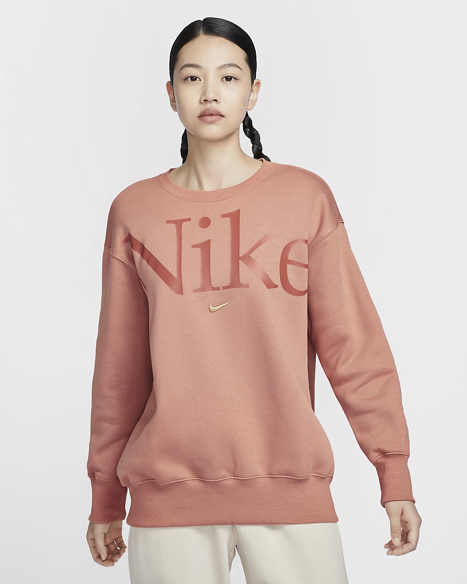 Nike Sportswear Phoenix Fleece Women's Oversized Crew-Neck Logo Sweatshirt - Terra Blush/Burnt Sunrise/Sesame