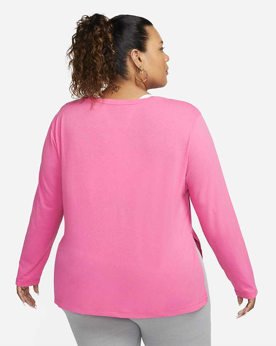 Nike Yoga Dri-FIT Women's Long-Sleeve Top (Plus Size) - Pinksicle/Particle Grey