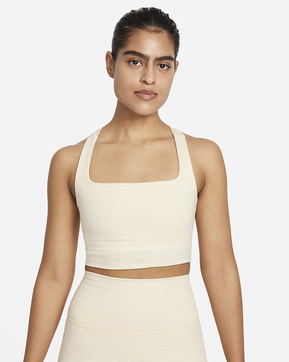 Camiseta de tirantes a cuadros corta para mujer Nike Yoga - Vela/Vainilla pálido/Vainilla pálido