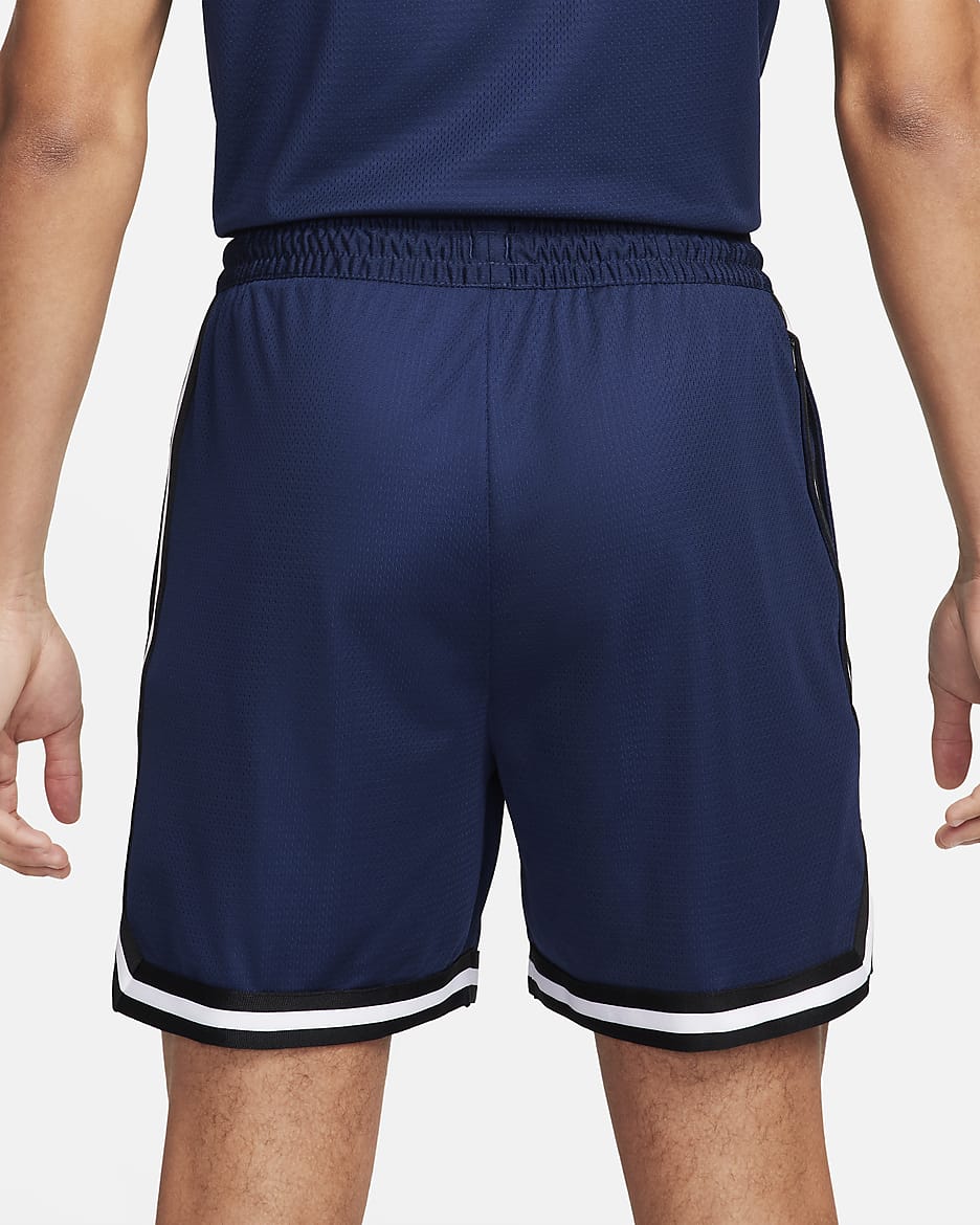 Shorts de básquetbol Dri-FIT de 15 cm para hombre Nike DNA - Azul marino medianoche/Negro/Blanco