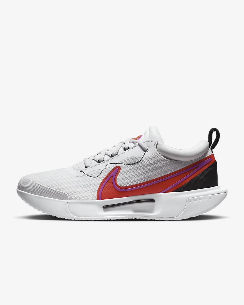 NikeCourt Zoom Pro 男款硬地球場網球鞋 - 白色/黑色/Fuchsia Dream/Picante Red