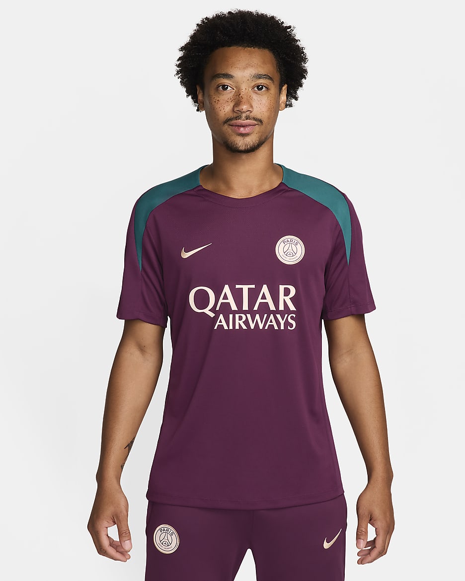 Paris Saint-Germain Strike Men's Nike Dri-FIT Soccer Short-Sleeve Knit Top - Bordeaux/Bordeaux/Geode Teal/Guava Ice