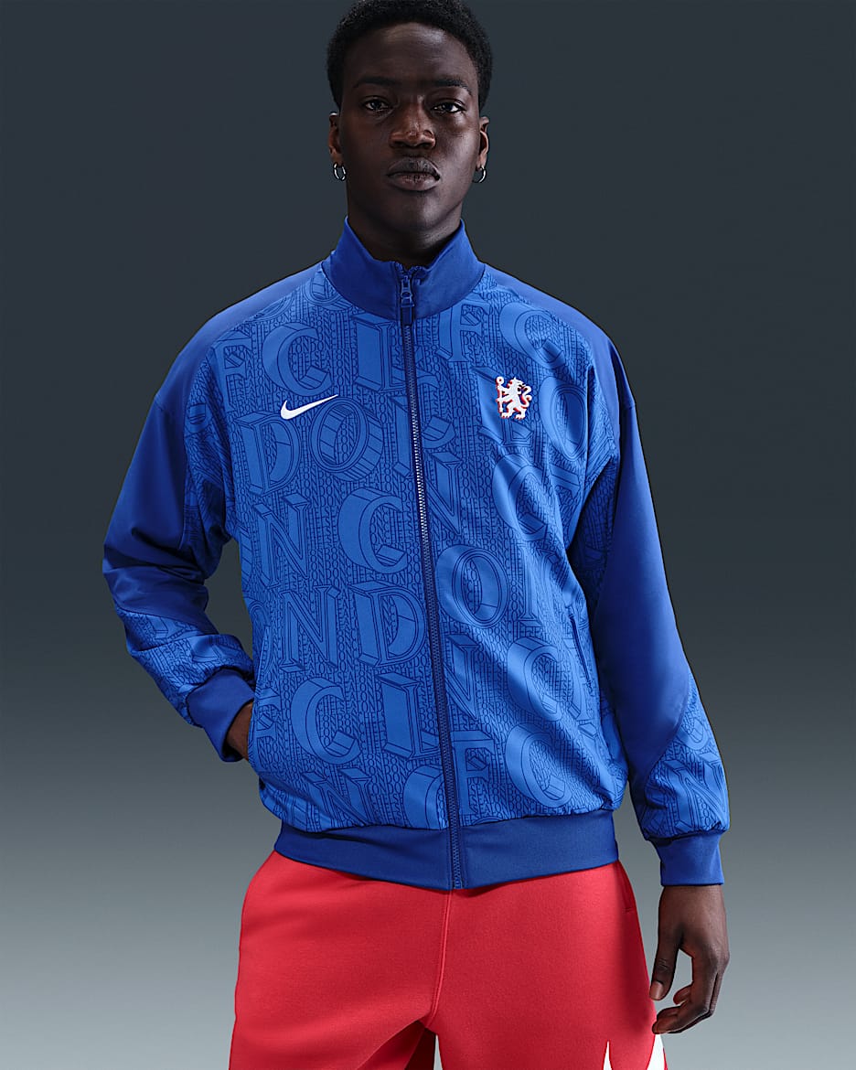 Chelsea F.C. Strike Men's Nike Dri-FIT Football Anthem Jacket - Rush Blue/Game Royal/White
