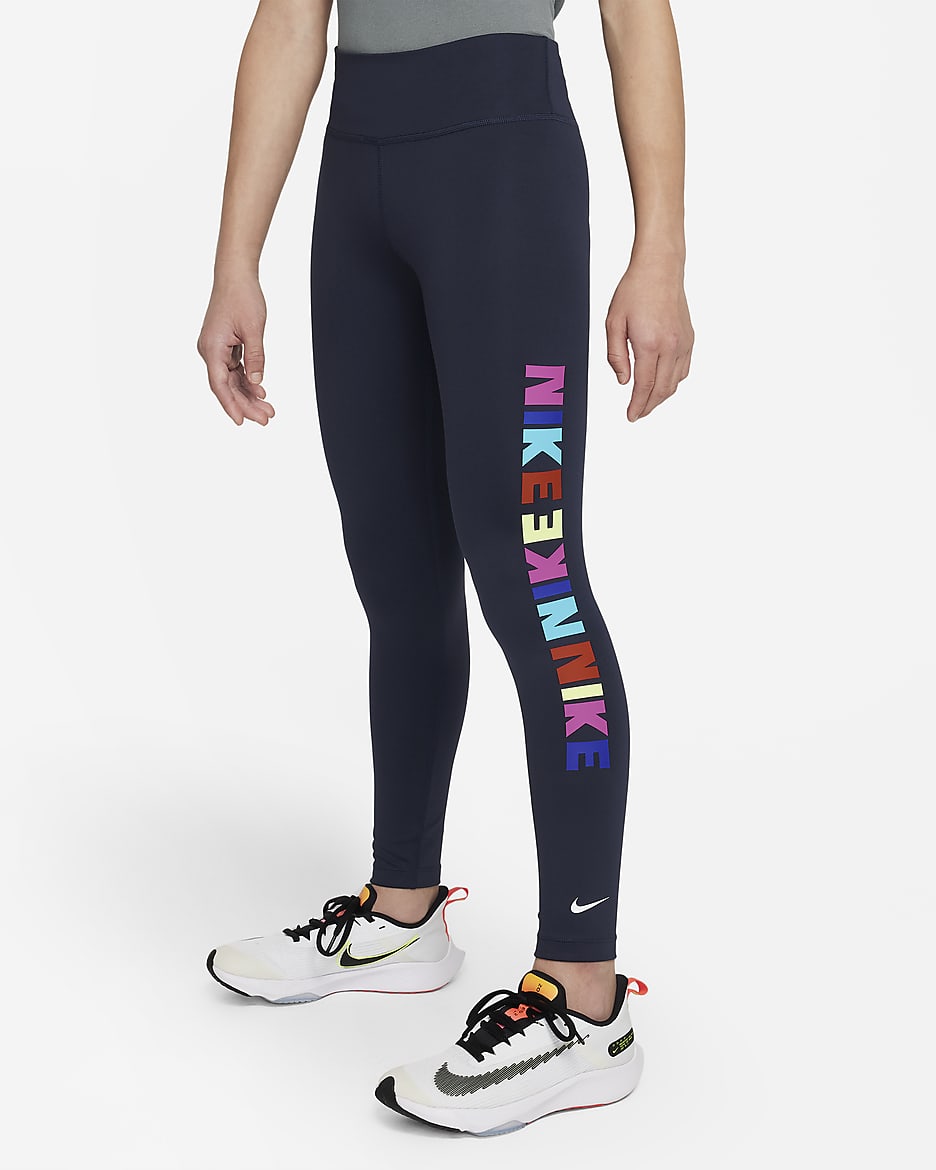 Nike Dri-FIT One 大童 (女童) 內搭褲 - Obsidian/白色