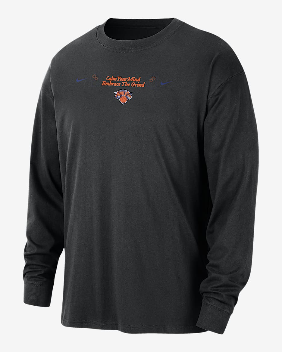 Playera de manga larga Nike de la NBA Max90 para hombre New York Knicks Courtside - Negro