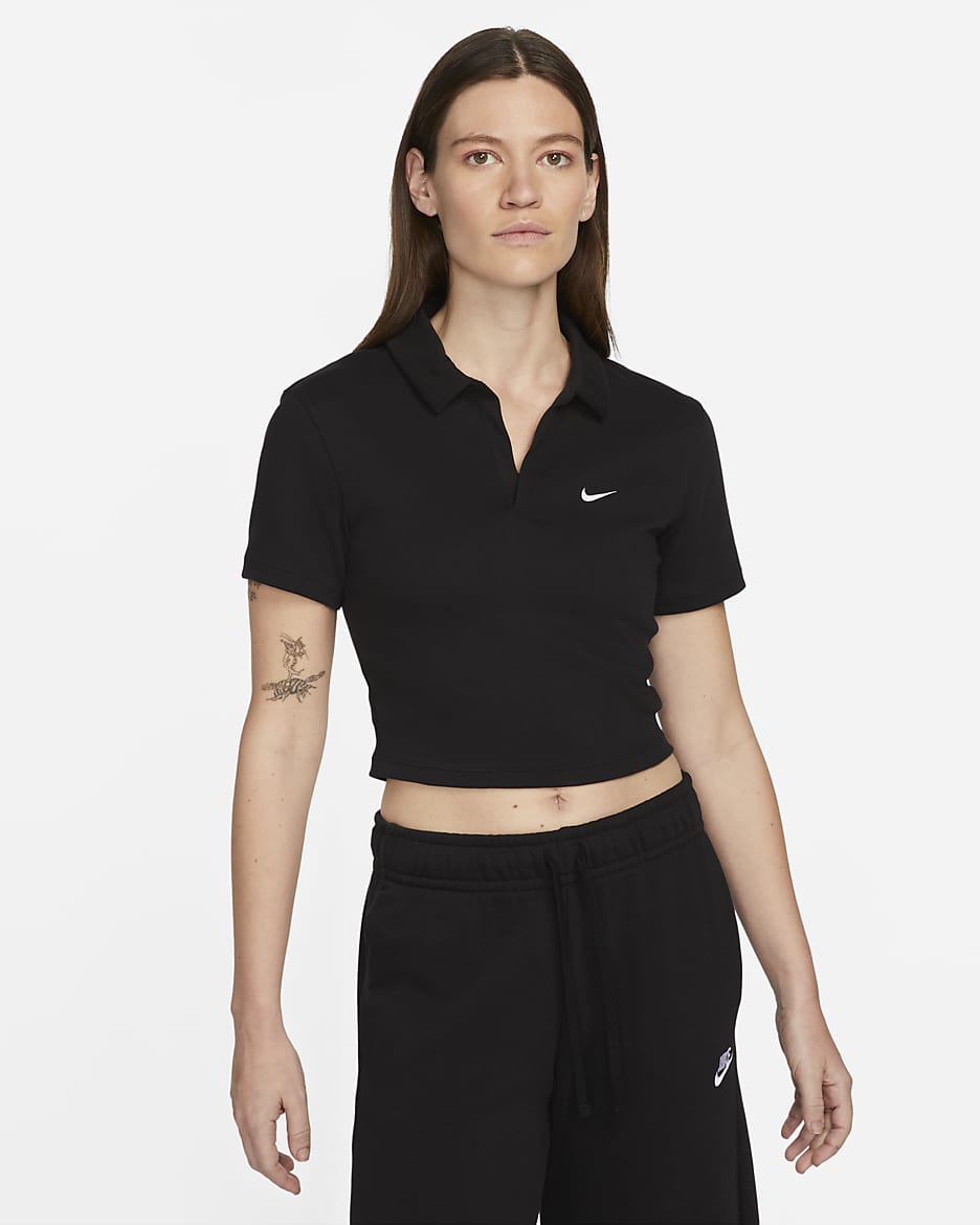 Polo de manga corta para mujer Nike Sportswear Essential - Negro/Blanco