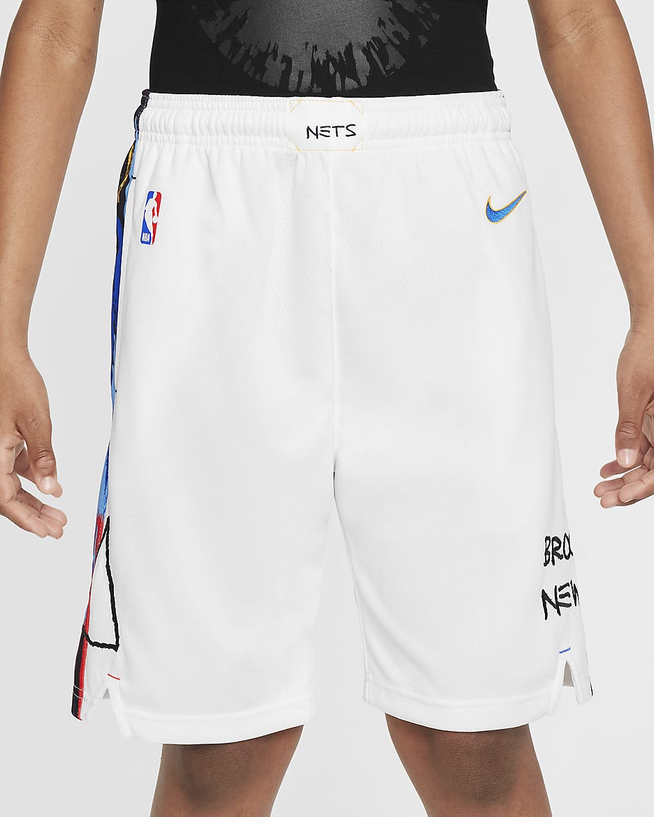 Brooklyn Nets Older Kids' Nike Dri-FIT NBA Swingman Shorts - White