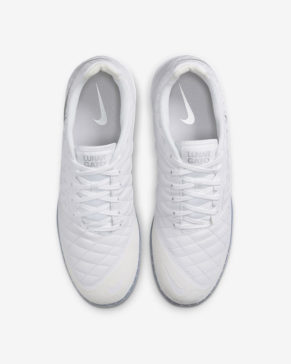 Nike Lunar Gato II Indoor Court Low-Top Football Shoes - White/Chrome