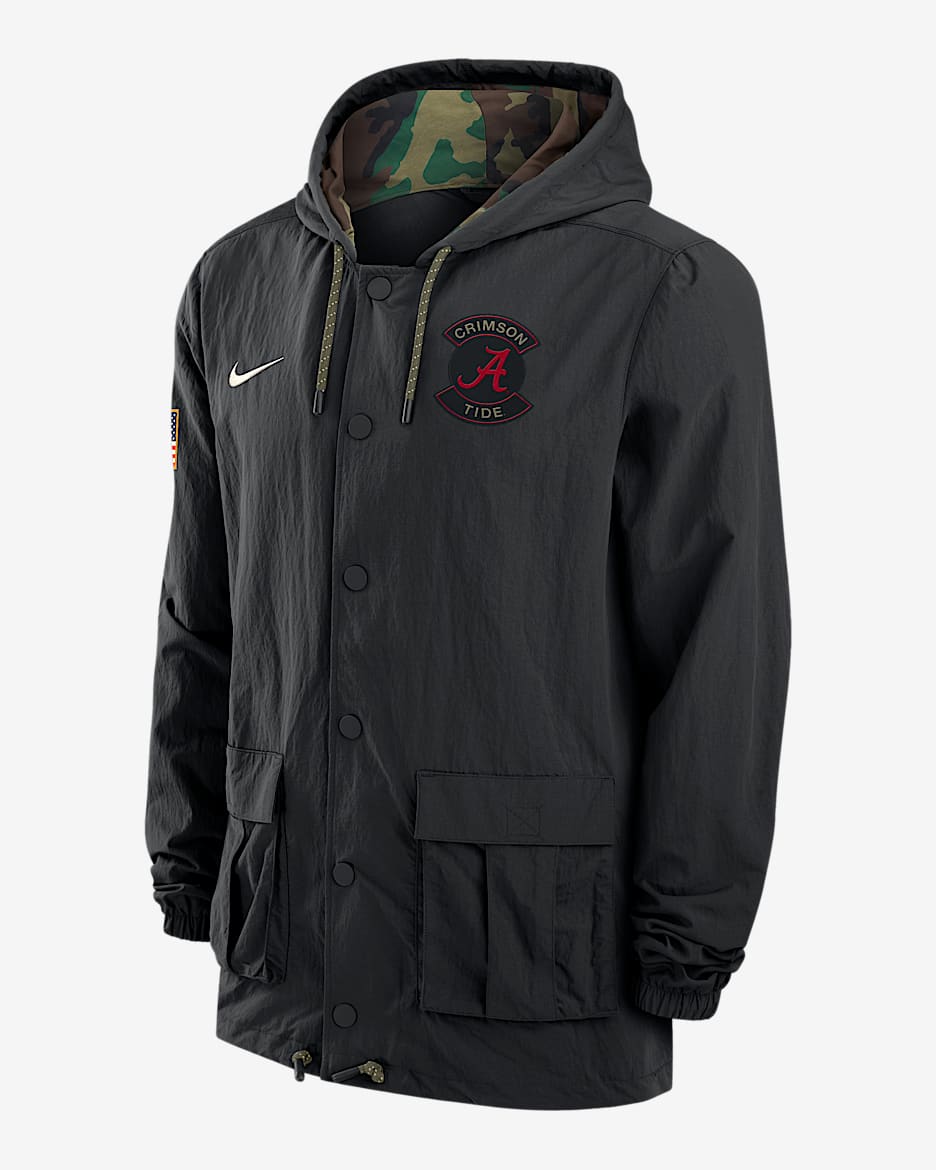 Alabama Men's Nike Full-Snap Hooded Military Jacket - Black