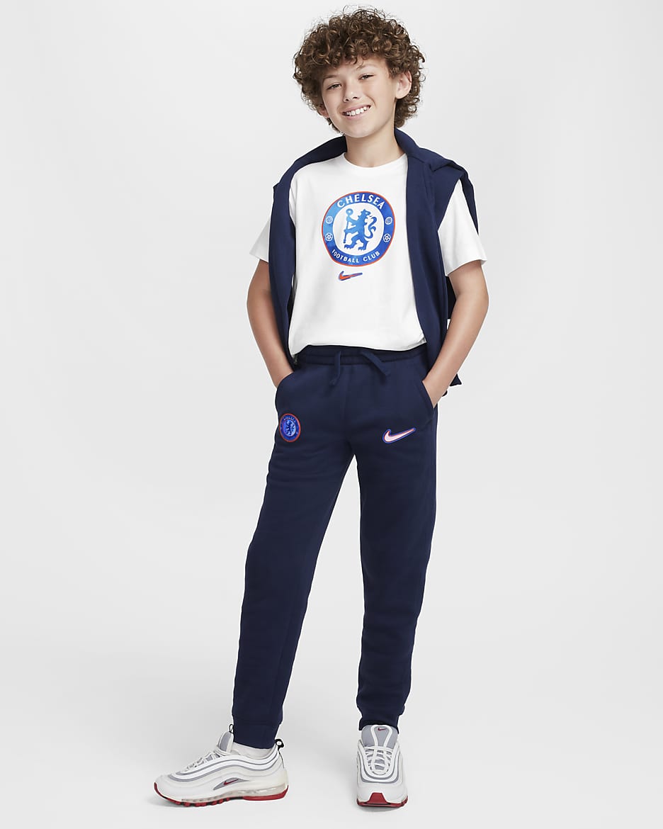 Chelsea F.C. Club Fleece Older Kids' (Boys') Nike Football Joggers - Obsidian/White