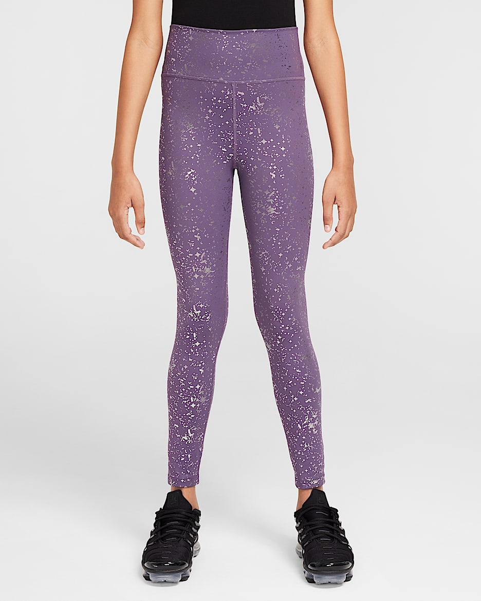 Nike One Older Kids' (Girls') Dri-FIT High-Waisted Leggings - Dark Raisin/Metallic Silver